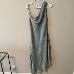 Lulu's One Shoulder Soft Green Satin Dress